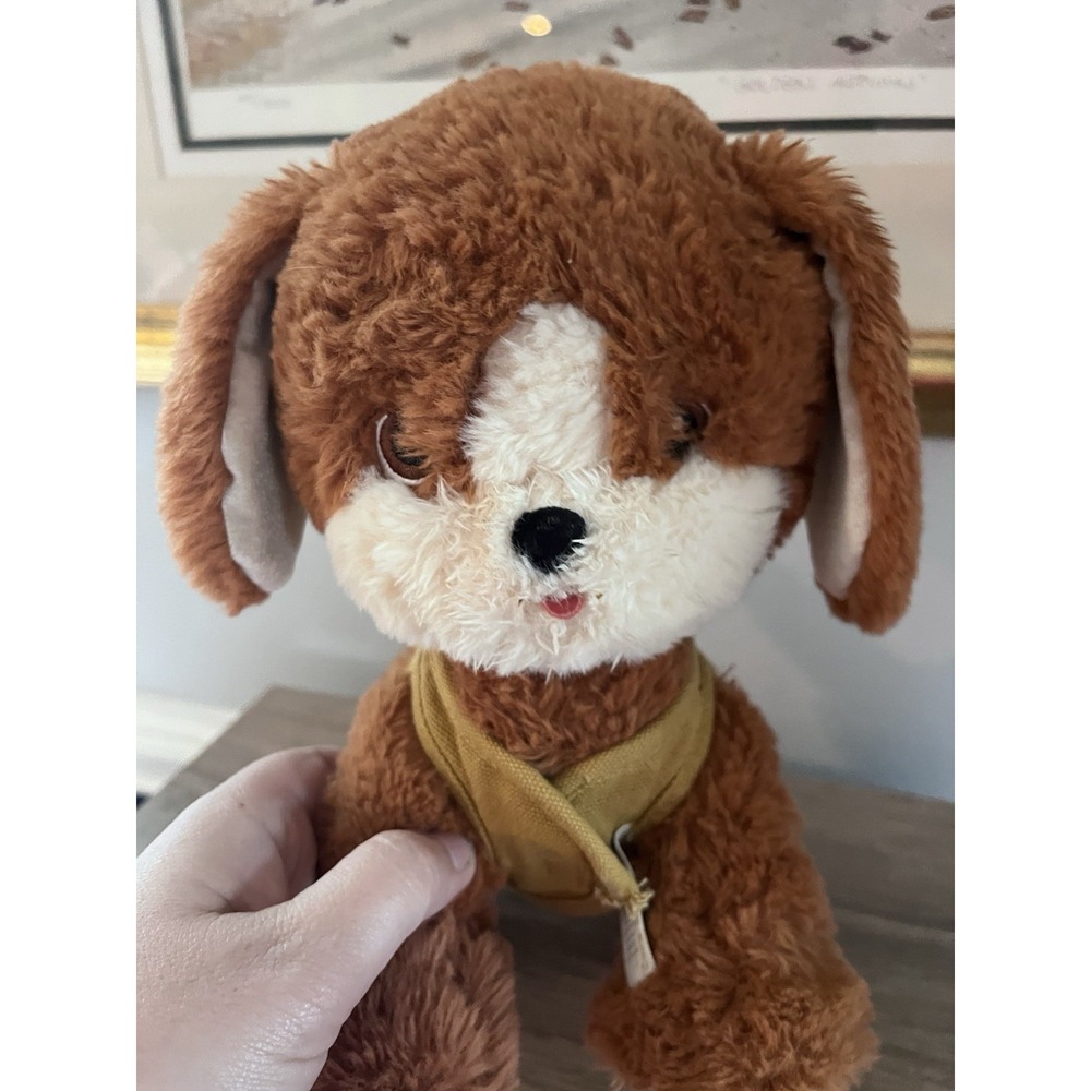 Olli Ella Dinkum Dogs Brown Puppy Plush 9" Jointed Stuffed Animal Harness